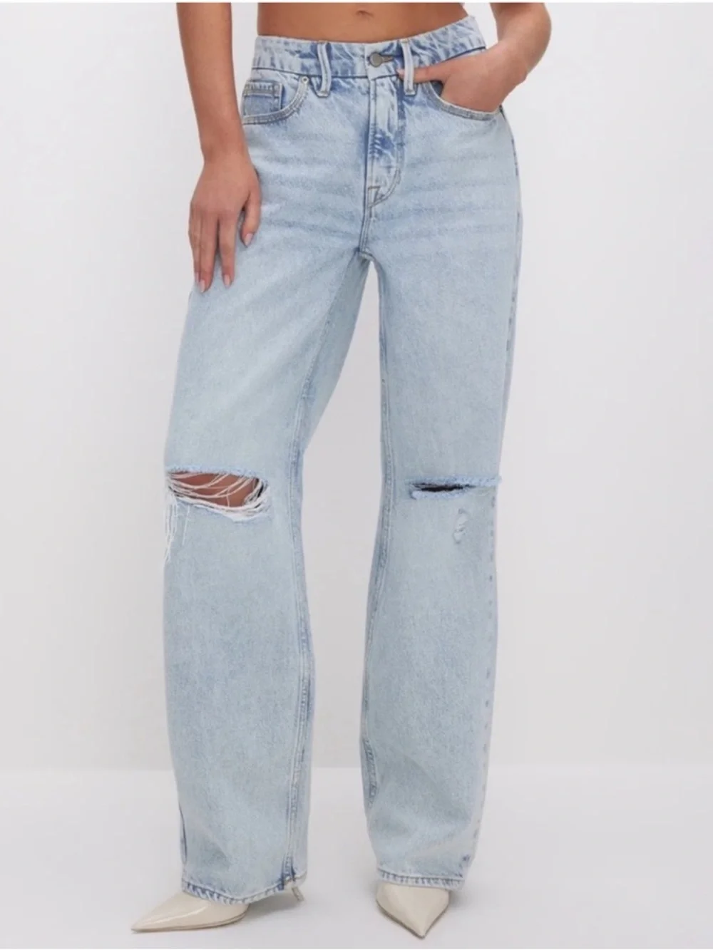 Good American Good 90’s relaxed fit Distressed Straight-Leg Jeans - Picture 2 of 13